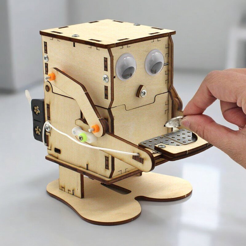 Science Project Kit - Деревянный сборный робот-монетоприемник DIY: модель для