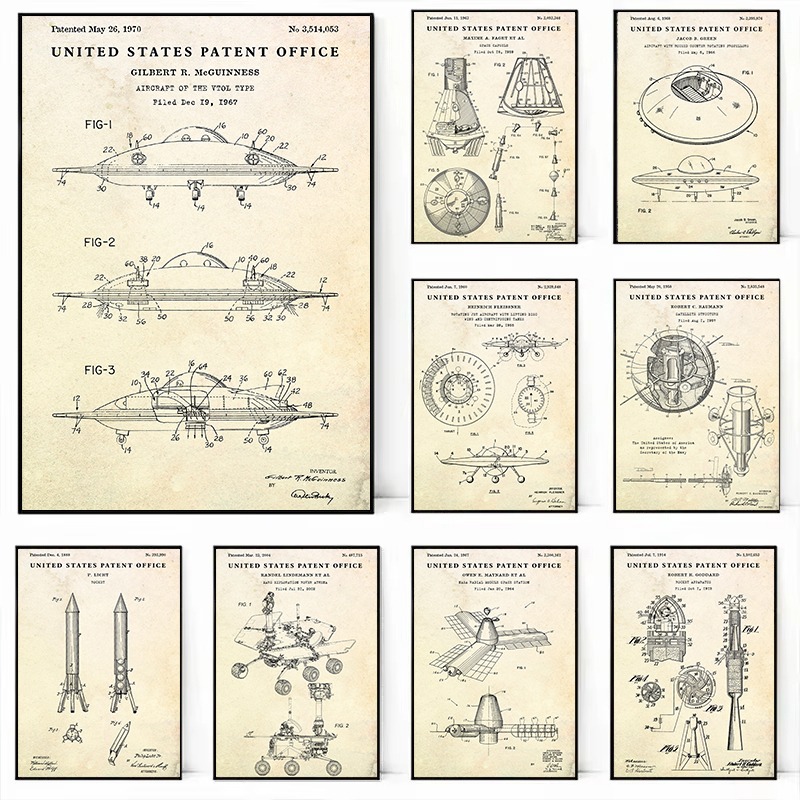 Star Map Poster - Винтажная летающая тарелка, постер с надписью